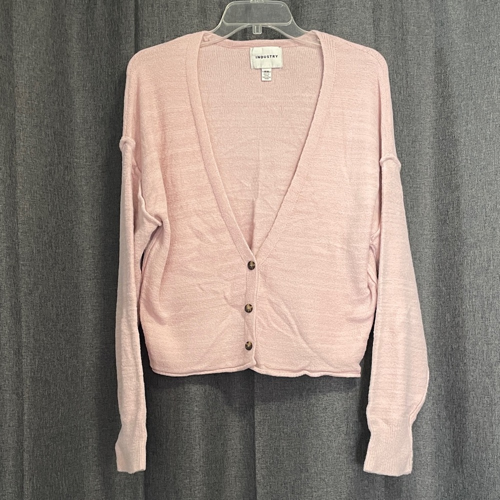 Soft Light Pink V-Neck Button Cardigan